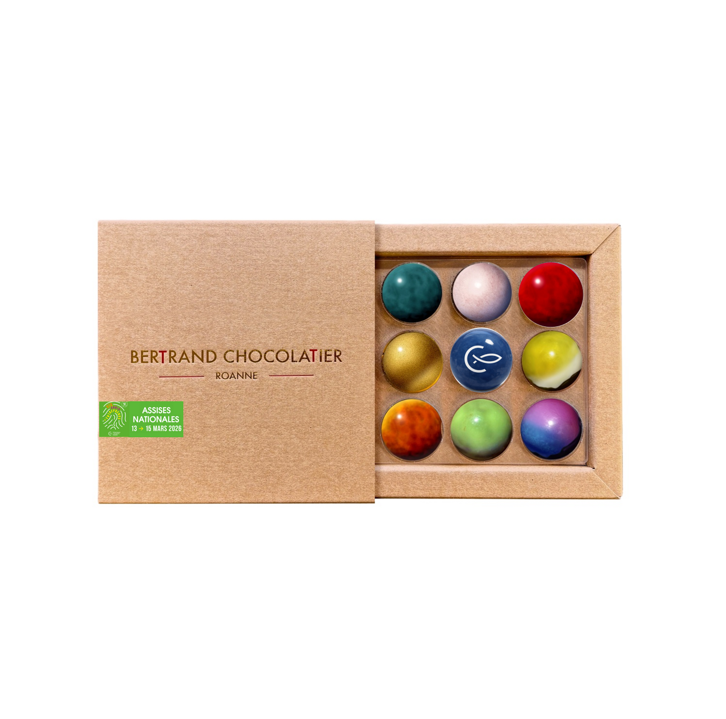Boite Dôme Bertrand Chocolatier logo EDC