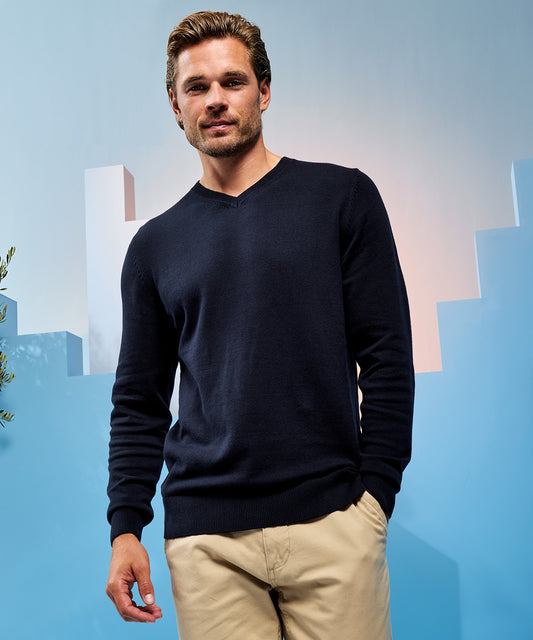 Pull col V homme en coton mélangé